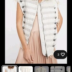 Free People Embroidered Officer White Denim Vest size Xs/s